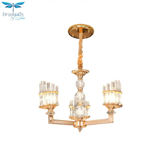 Gold Half - Shade Chandelier Modern Crystal Rod 3/6 Lights Living Room Hanging Pendant