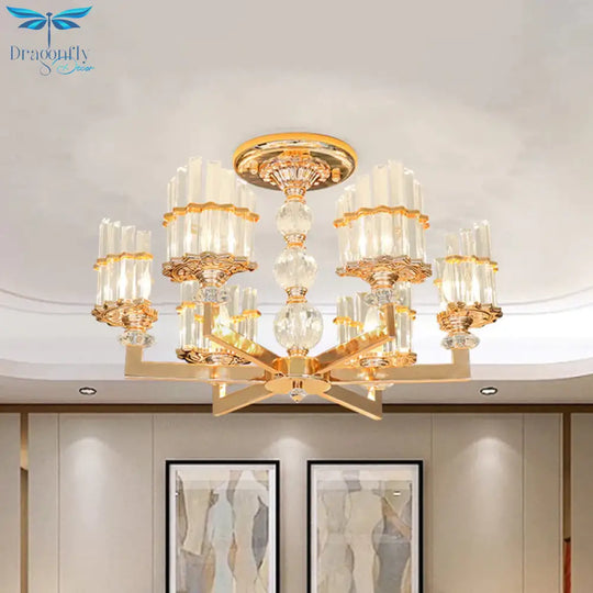 Gold Half - Shade Chandelier Modern Crystal Rod 3/6 Lights Living Room Hanging Pendant