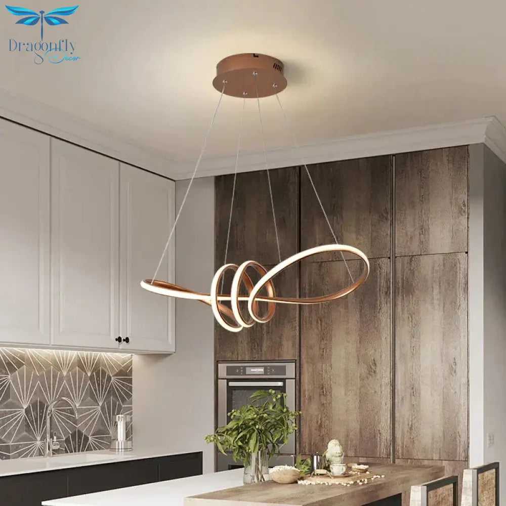 Gold Painted Led Pendant Lights Dining Living Room Kitchen Modern Lighting Lamp Fixture Remote