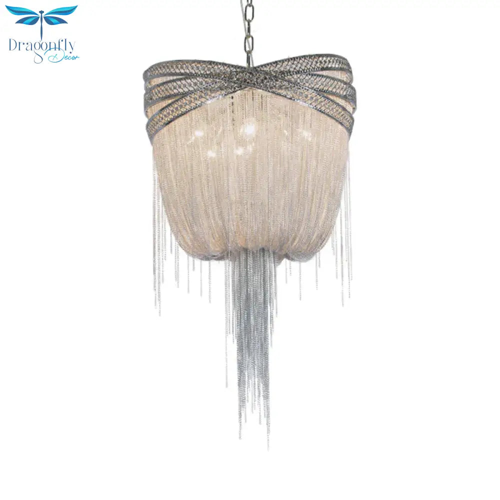 Gold/Silver 4/6/8 Lights Chandelier Lighting Rustic Metal Draped Beaded Hanging Light Fixture