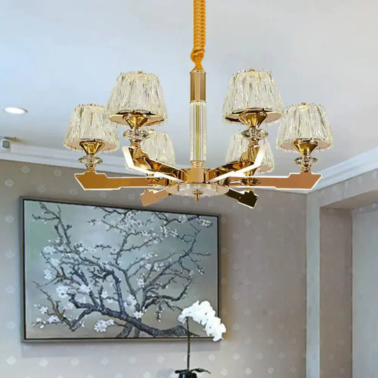 Gold Sputnik Hanging Ceiling Light Postmodern Crystal Block 6/8/12 Heads Living Room Pendant