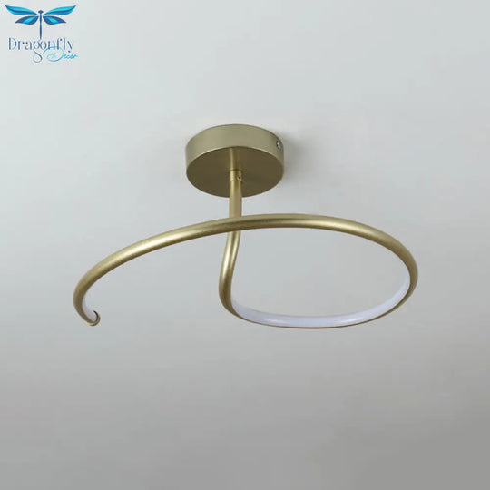 Golden Curl Led Flush Mount Ceiling Light Simple Acrylic 16’/19.5’ Wide Lighting Fixture