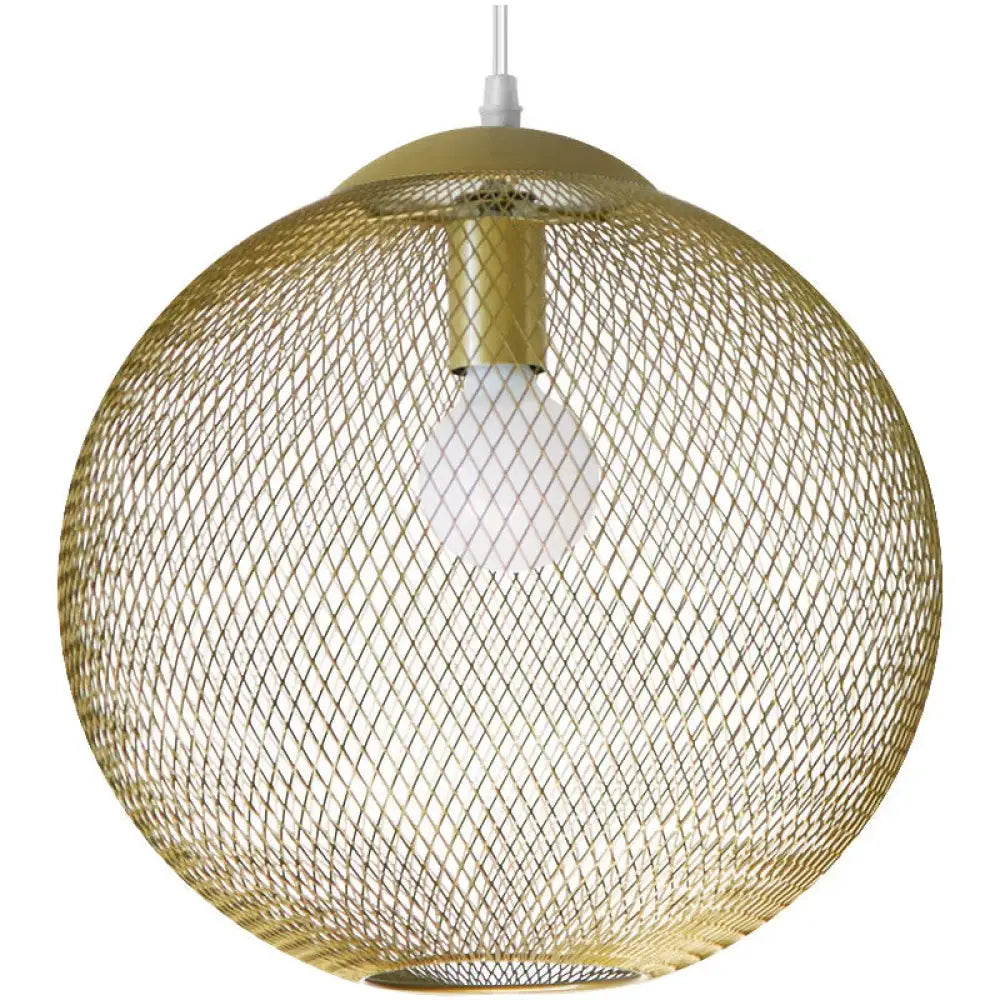 Golden Iron Mesh Led Chandelier Decorated With Cage Dia 30Cm / White Light Pendant