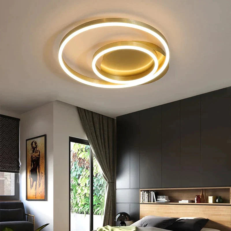 Golden Round Iron Led Ceiling Lights For Living Room Bedroom Indoor Home Lustre Lighting Fixtures