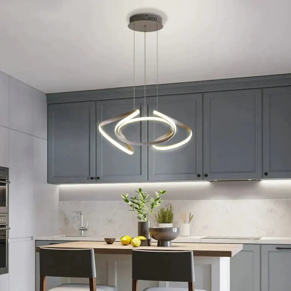 Gray Painted Led Pendant Light For Living Room Bedroom Dimmable With Remote Control Lighting