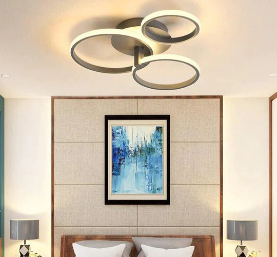 Grey Color Round Led Pendant Lights For Bedroom Home Modern Lamp Fixtures Lustre Plafonnier