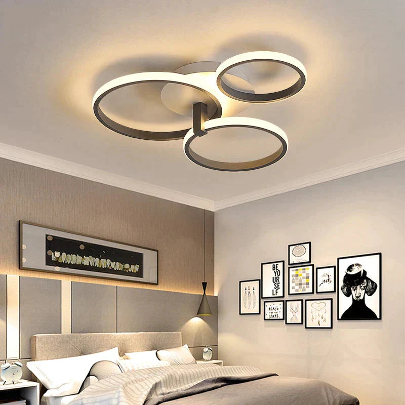 Grey Color Round Led Pendant Lights For Bedroom Home Modern Lamp Fixtures Lustre Plafonnier