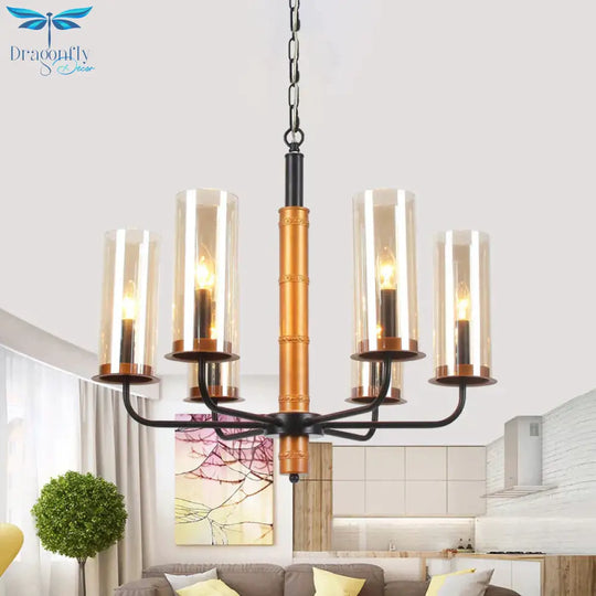 Grey Glass Tubular Chandelier Lighting Modernist 3/5/6 Lights Living Room Pendant Lamp Kit In Gold