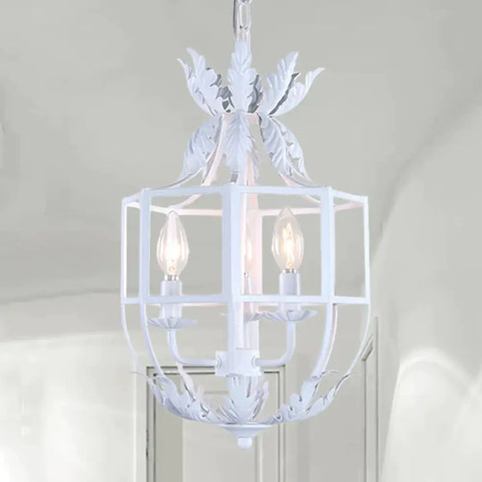 Grey/White/Gold Bird Cage Chandelier Lighting Rustic Metal 3 Bulbs Pendant Light Fixture For Living
