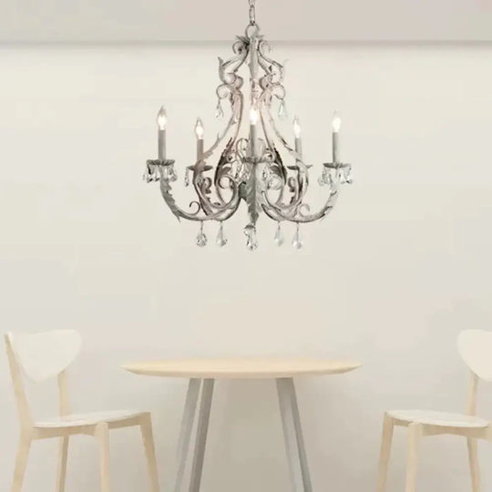 Grey/White Spur Chandelier Modern 5/6 Heads Crystal Ceiling Pendant Light For Living Room 5 / Grey