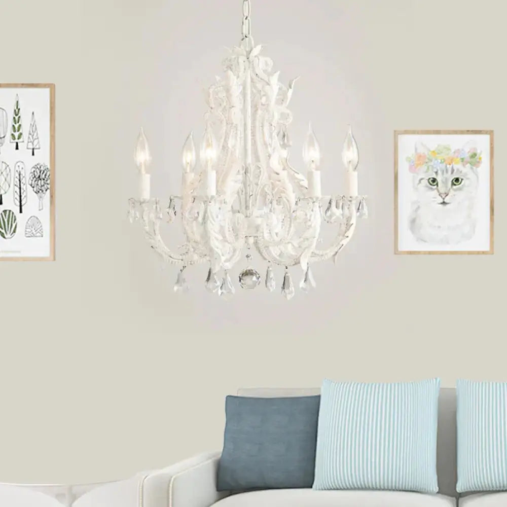 Grey/White Spur Chandelier Modern 5/6 Heads Crystal Ceiling Pendant Light For Living Room 6 / White
