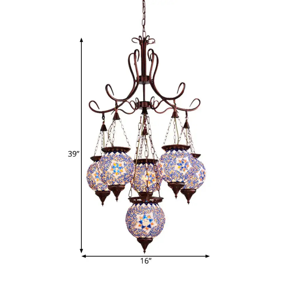 Hand Cut Glass Copper Chandelier Global 6 - Light Turkish Pendant Ceiling Light For Dining Room