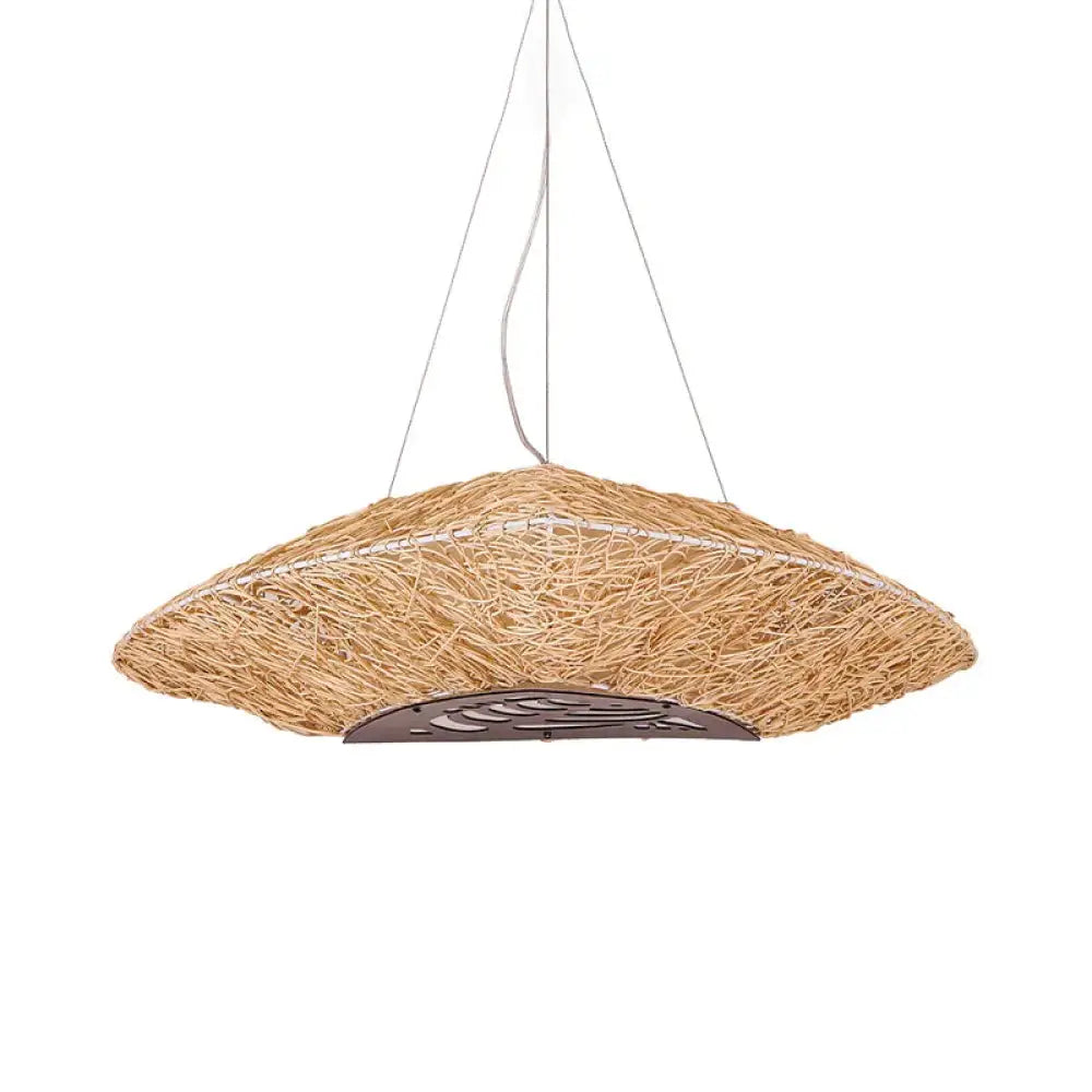 Hand - Worked Ceiling Chandelier Japanese Bamboo 3 Heads Hanging Pendant Light In Beige