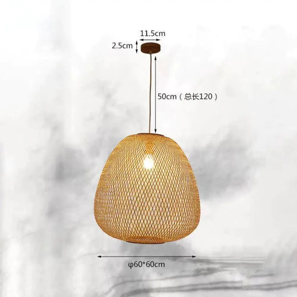 Handmade Bamboo Lamp Wicker Rattan Wave Shade Pendant Light Vintage Japanese Suspension Home Indoor