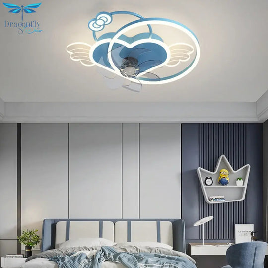 Heart Girls Room Ceiling Lamp With Fan For Bedroom Kids Led Cute Light Princess Lighting