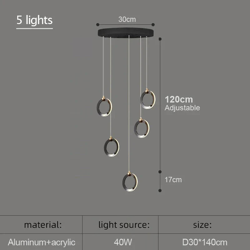 Hera - Modern Circular Led Chandelier 5 Lamps / Cold White Pendant Lighting