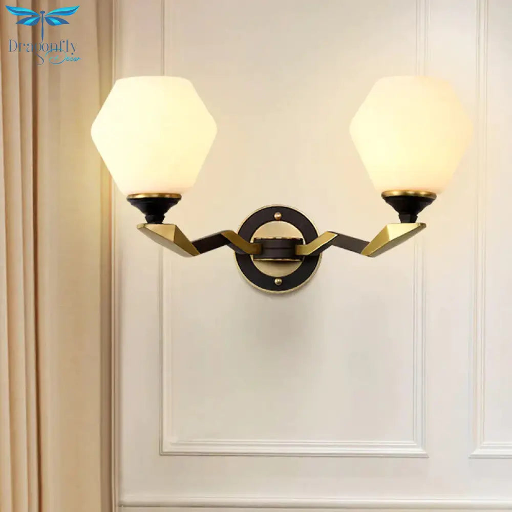 Hexagon Wall Light Black And Gold Frosted Glass Lighting Fixture