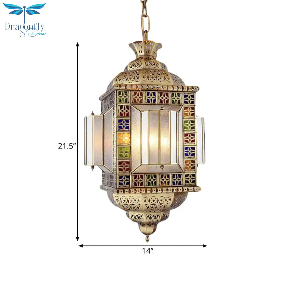 Hollow Frosted Glass Pendant Arab 3 Heads Corridor Chandelier Lighting Fixture In Brass