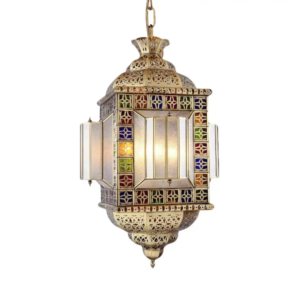Hollow Frosted Glass Pendant Arab 3 Heads Corridor Chandelier Lighting Fixture In Brass