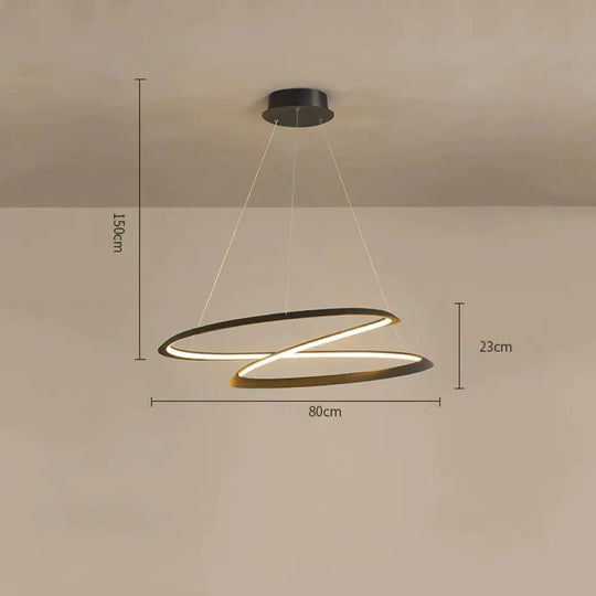Household Simple Led Dining Room Lights Bedroom Wrought Iron Circular Lighting Lamps Black / Medium