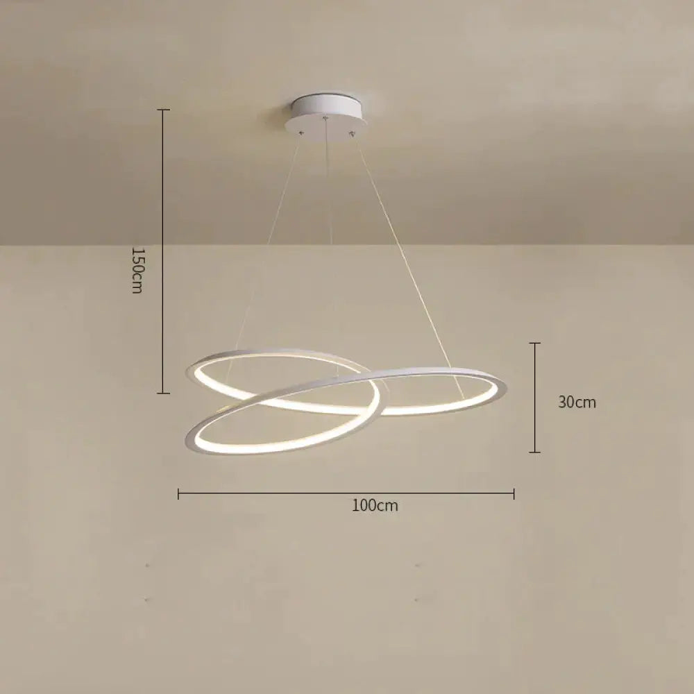 Household Simple Led Dining Room Lights Bedroom Wrought Iron Circular Lighting Lamps White / Large