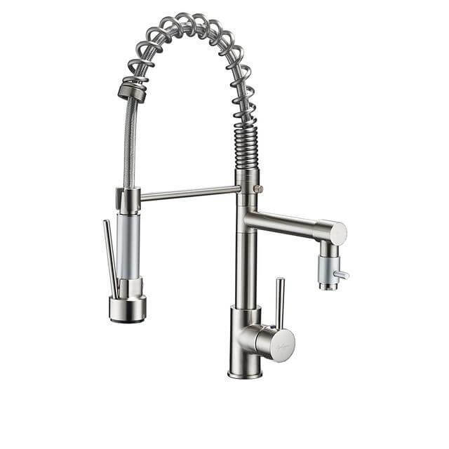 Hydrobliss - Dual Spout Pull Out Spring Faucet Brushed Nickel Kitchen Faucets