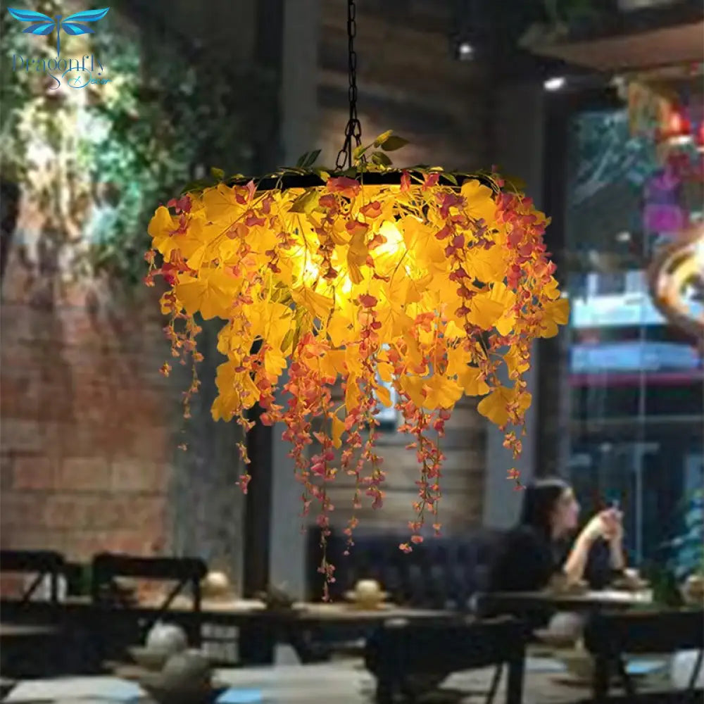 Industrial Wind Simulation Green Plant Maple Leaf Pendant Light Theme Hotel Restaurant Storefront