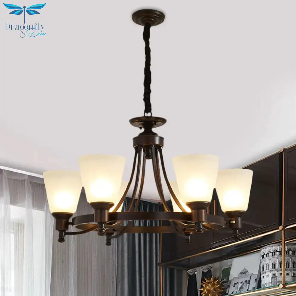 Inverted Cone Sitting Room Pendant Farmhouse Opal Glass 4/6 - Head Black Hanging Chandelier With