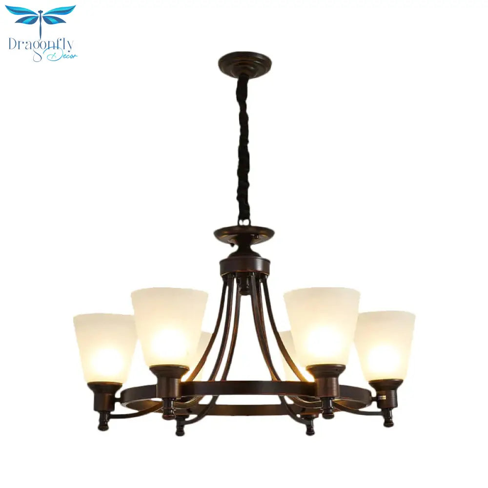 Inverted Cone Sitting Room Pendant Farmhouse Opal Glass 4/6 - Head Black Hanging Chandelier With