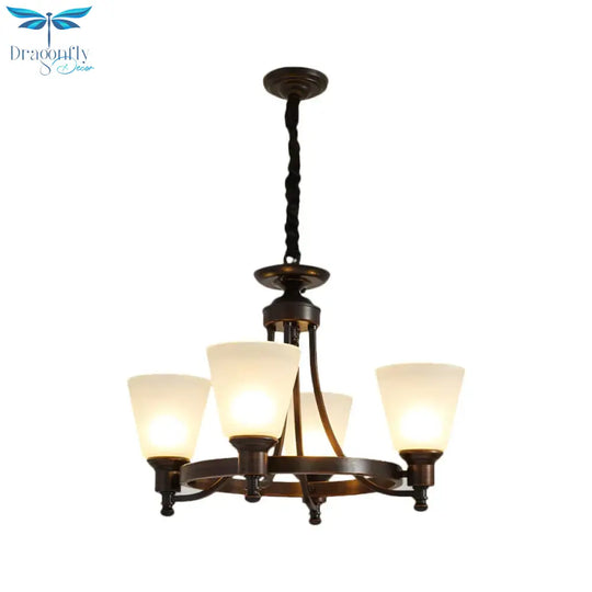 Inverted Cone Sitting Room Pendant Farmhouse Opal Glass 4/6 - Head Black Hanging Chandelier With