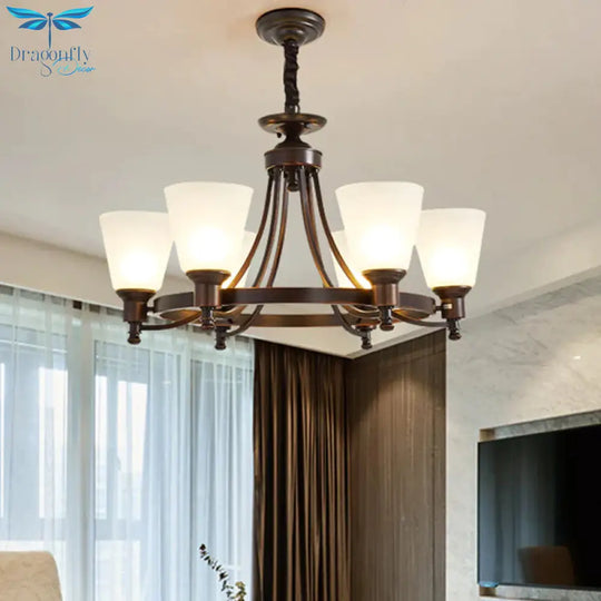Inverted Cone Sitting Room Pendant Farmhouse Opal Glass 4/6 - Head Black Hanging Chandelier With