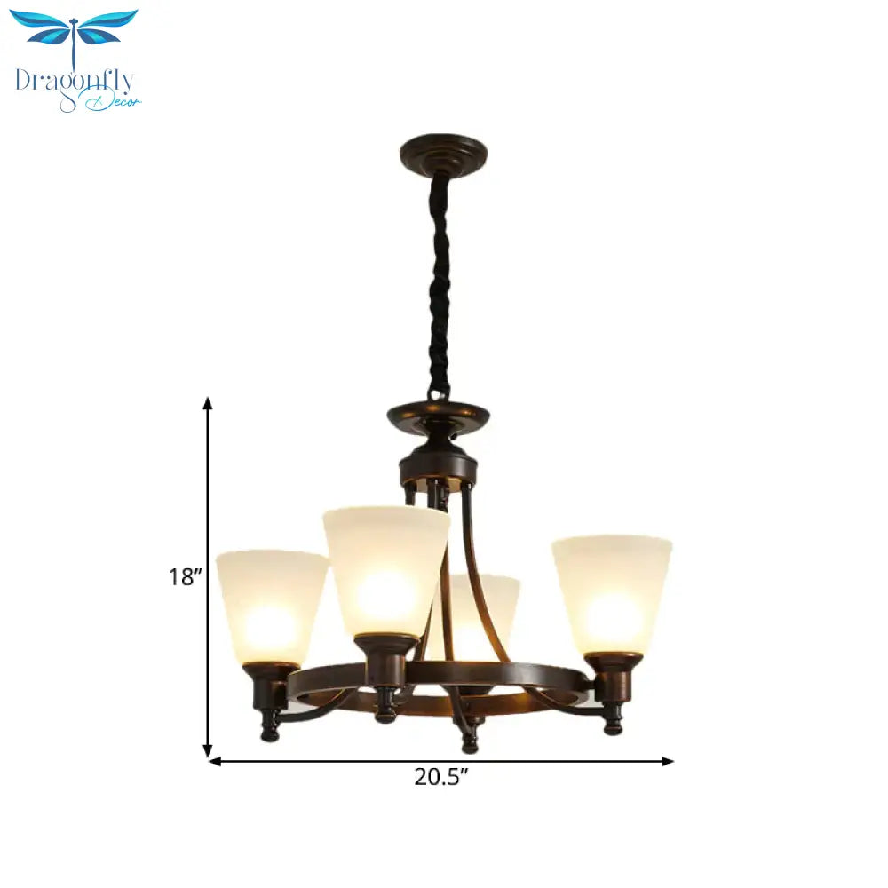 Inverted Cone Sitting Room Pendant Farmhouse Opal Glass 4/6 - Head Black Hanging Chandelier With