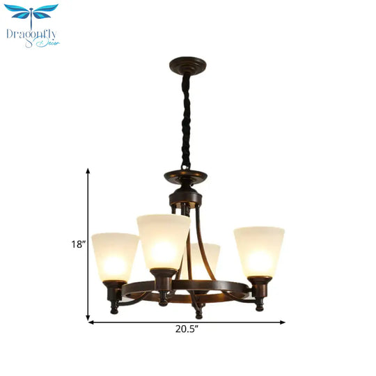 Inverted Cone Sitting Room Pendant Farmhouse Opal Glass 4/6 - Head Black Hanging Chandelier With