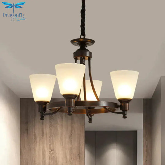 Inverted Cone Sitting Room Pendant Farmhouse Opal Glass 4/6 - Head Black Hanging Chandelier With