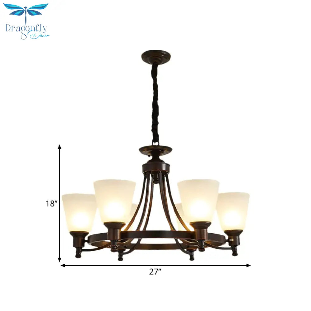 Inverted Cone Sitting Room Pendant Farmhouse Opal Glass 4/6 - Head Black Hanging Chandelier With