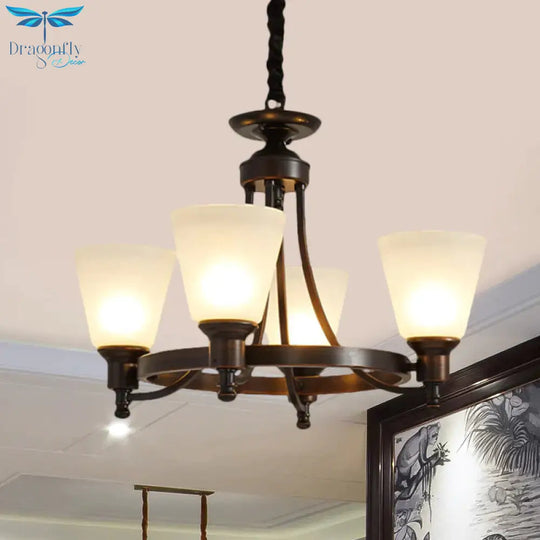 Inverted Cone Sitting Room Pendant Farmhouse Opal Glass 4/6 - Head Black Hanging Chandelier With