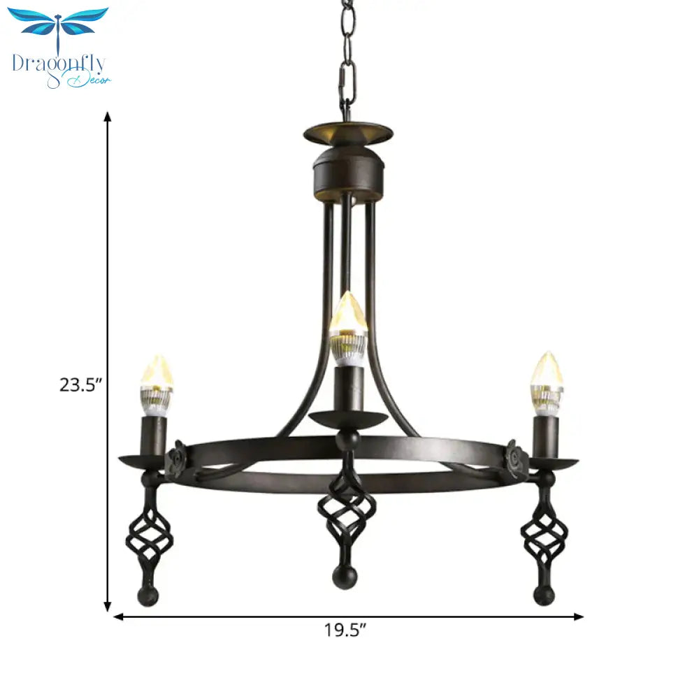 Iron Black Finish Hanging Chandelier Candelabra 3 - Light Rustic Suspension Pendant Light With
