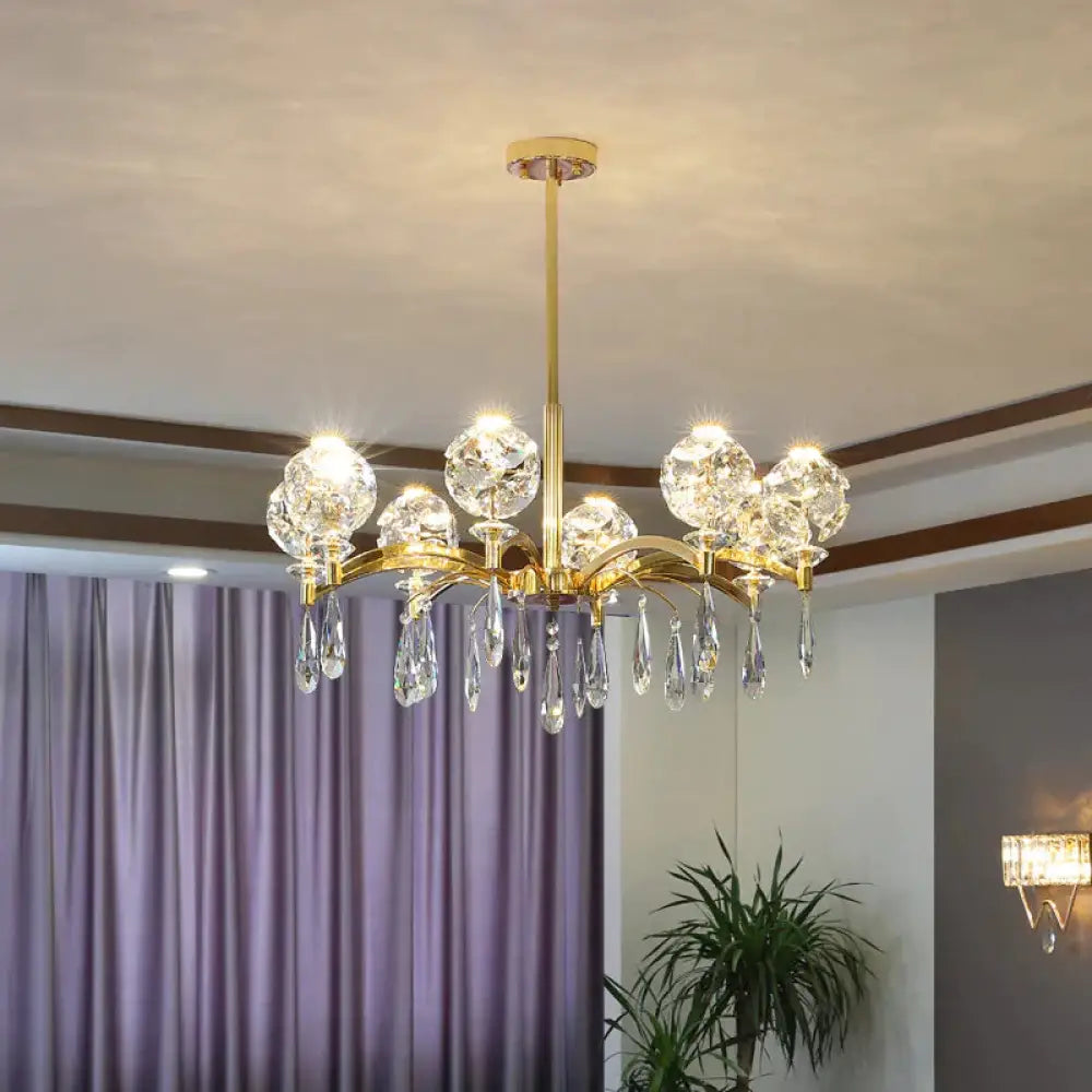 Iron Crystal Chandelier Living Room Study Lamp New Postmodern Bedroom 8 Heads - Dia77.5Cm Pendant