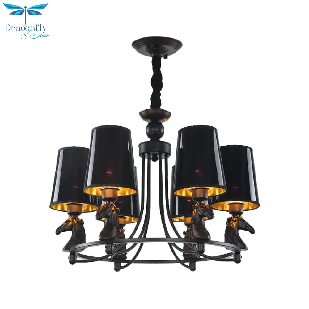 Iron Flared Chandelier Lamp Traditional 4/6/8 - Light Ceiling Pendant With Resin Detail In Black