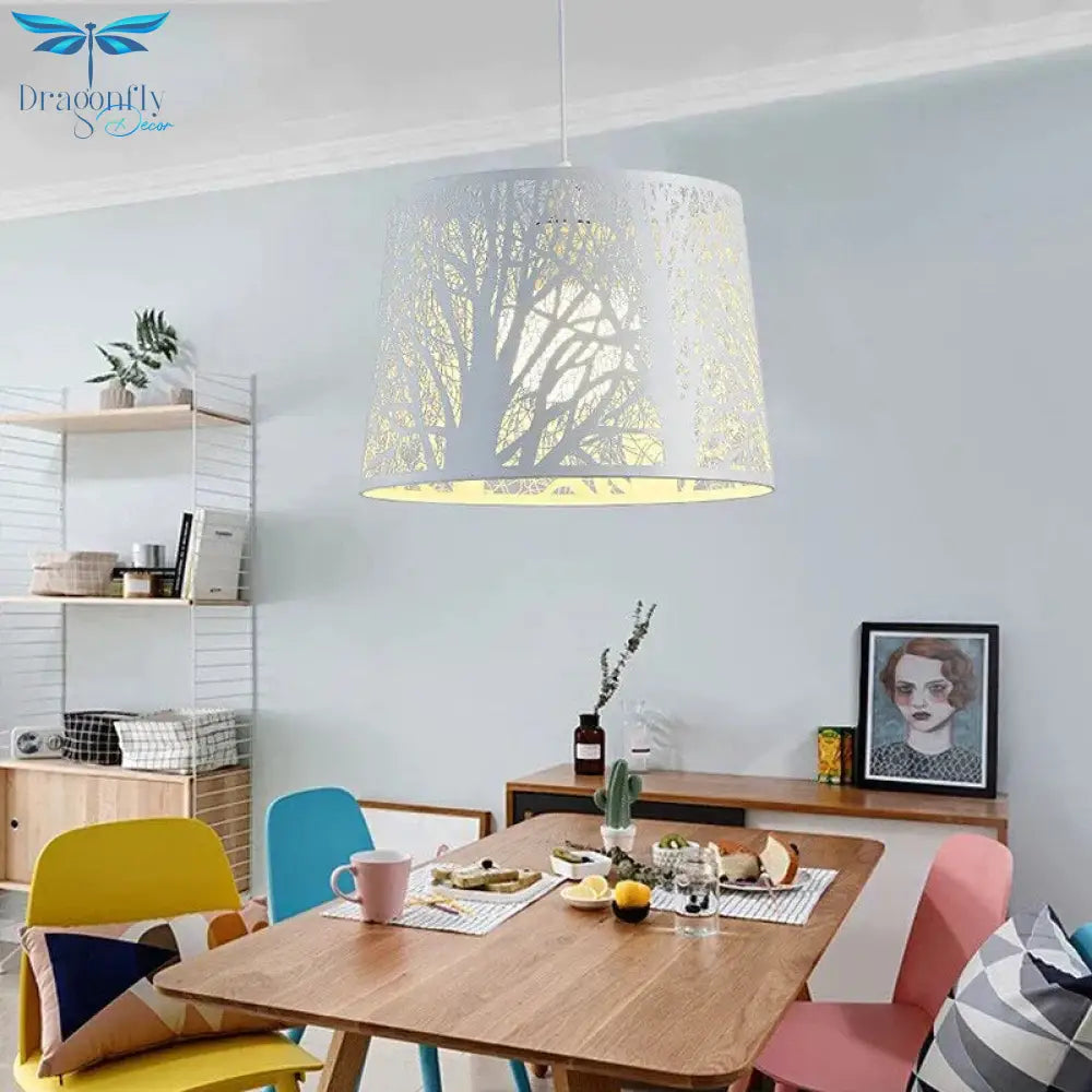 Iron Pendant Lamp White Printed Carving Tree Europ Restaurant Dining Living Room Droplights Bar