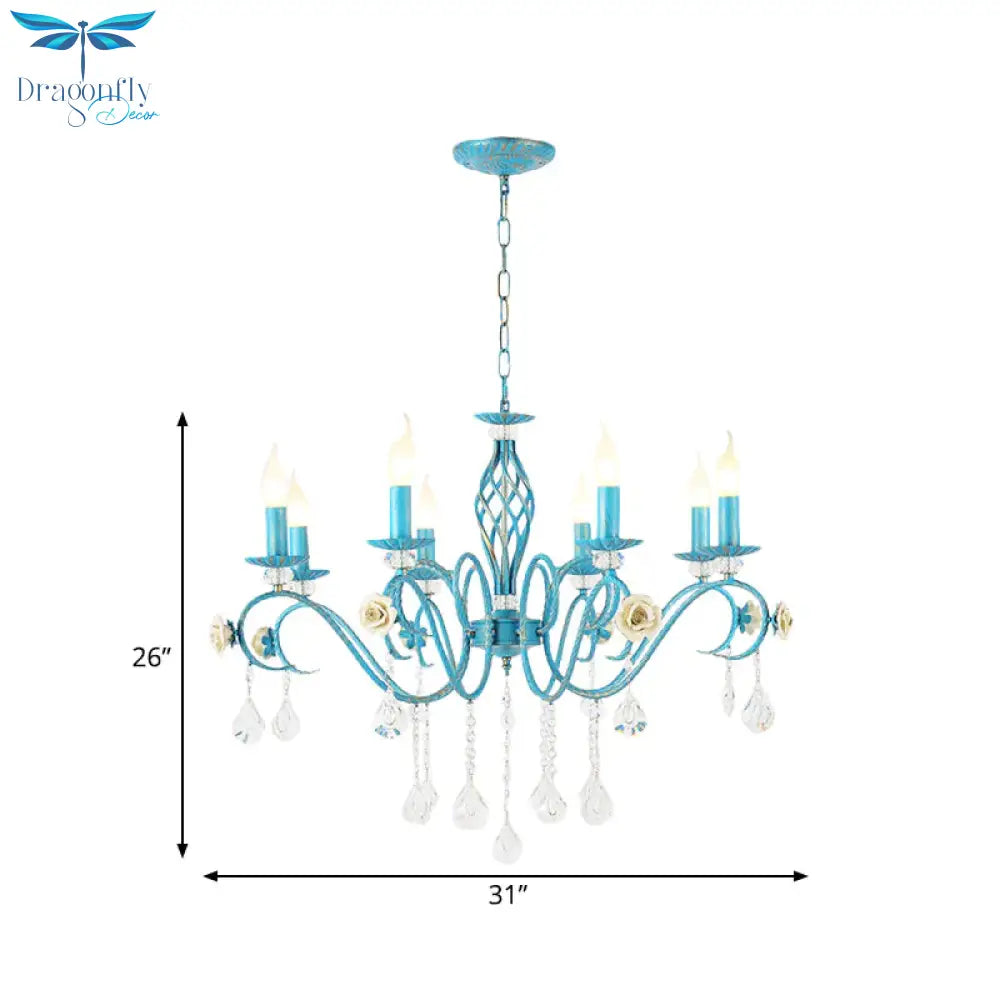 Iron Scroll Arm Candelabrum Chandelier Pastoral 3/5/8 - Bulb Dining Table Ceiling Pendant With K9