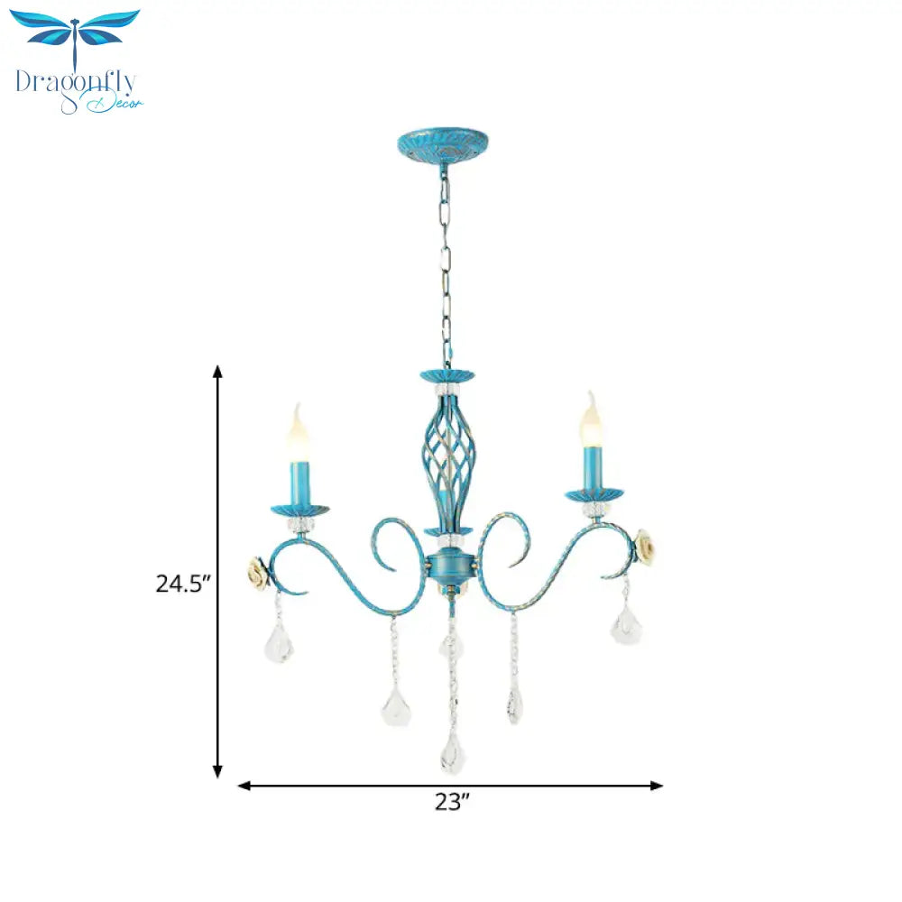 Iron Scroll Arm Candelabrum Chandelier Pastoral 3/5/8 - Bulb Dining Table Ceiling Pendant With K9