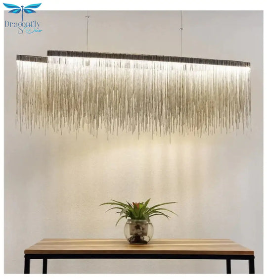 Italian Design Tassel Chain Pendant Light For Living Room Bedroom Dining Indoor Home Silver/Rose