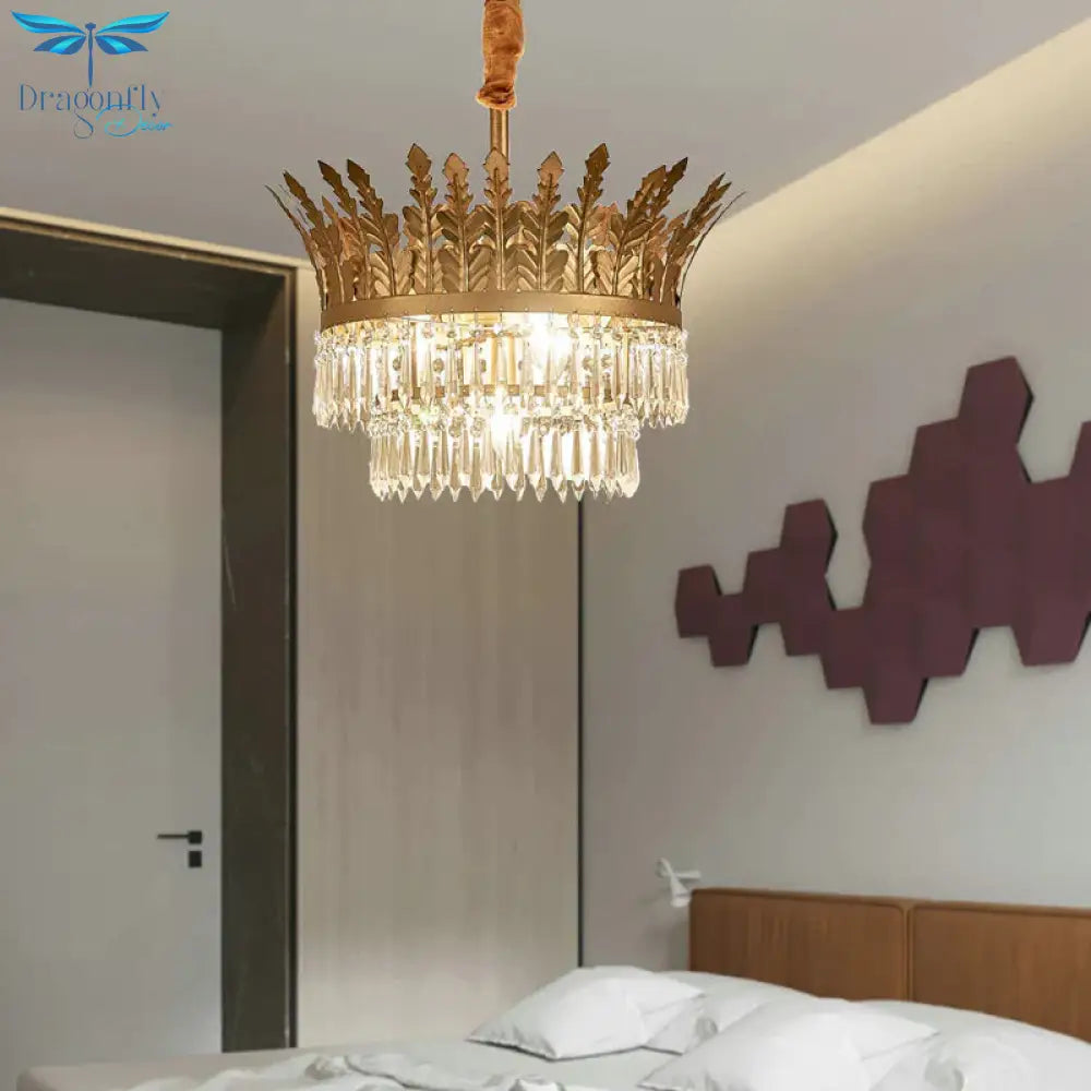 K9 Crystal 2 - Tier Hanging Chandelier Traditional 3/4 Lights Gold/Antique Bronze Ceiling Lamp For