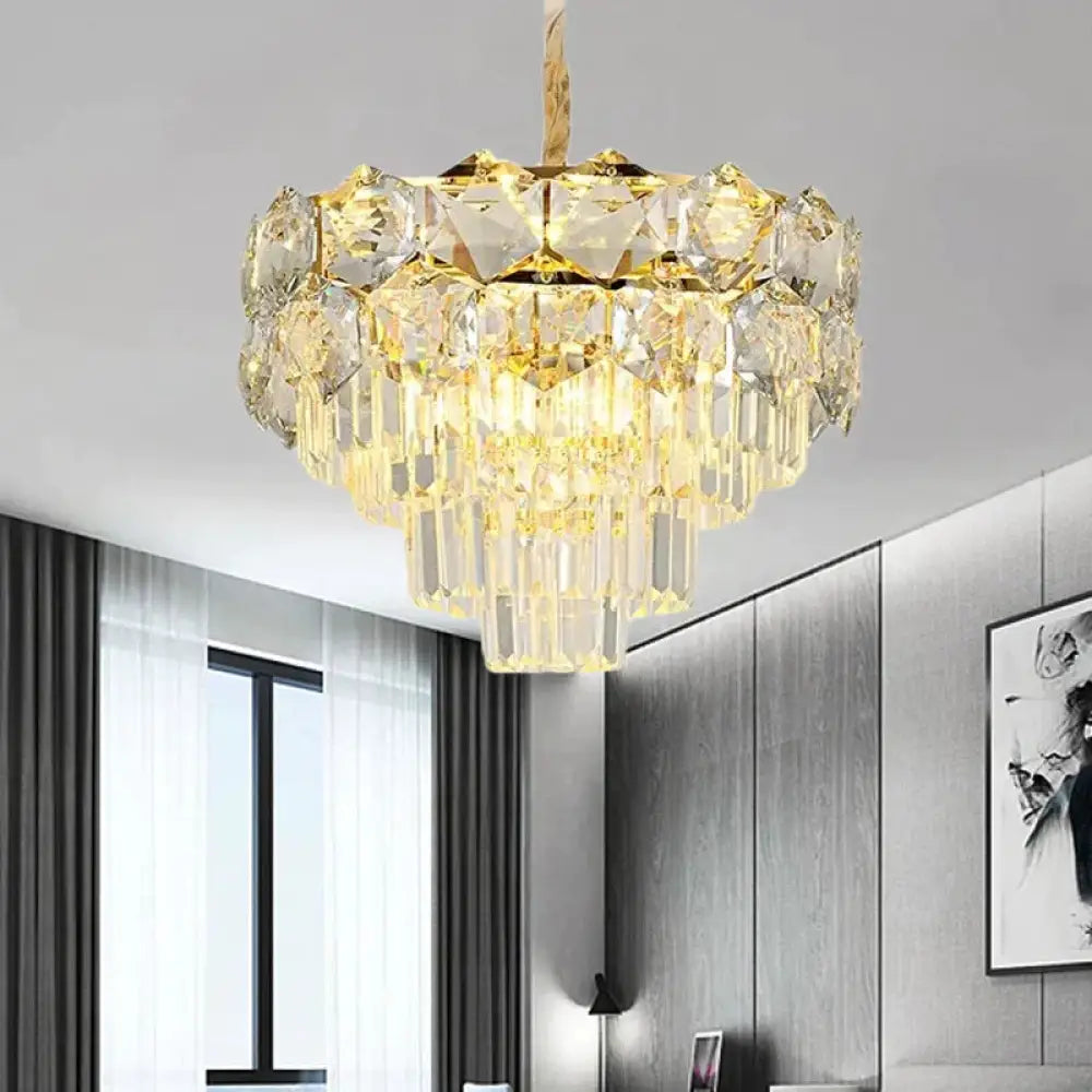 K9 Crystal Gold Hanging Chandelier Conical 8/11 Lights Traditional Pendant Ceiling Light For