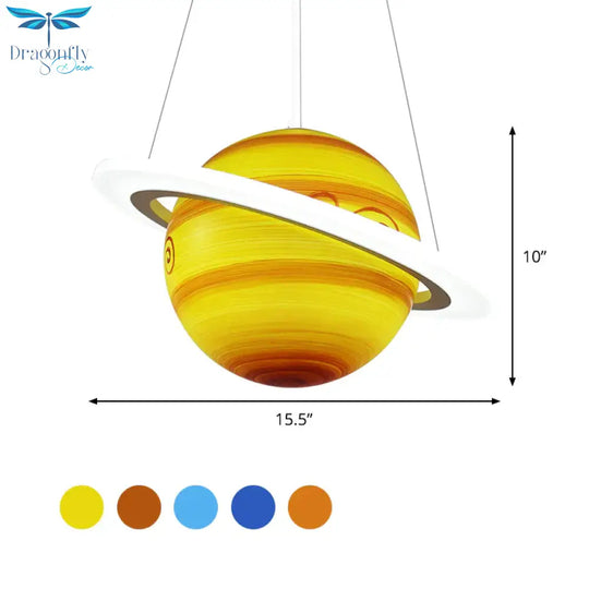 Kids 1 Bulb Suspension Light Yellow - Brown Jupiter/Blue Earth/Orange Sun Globe Pendant Chandelier