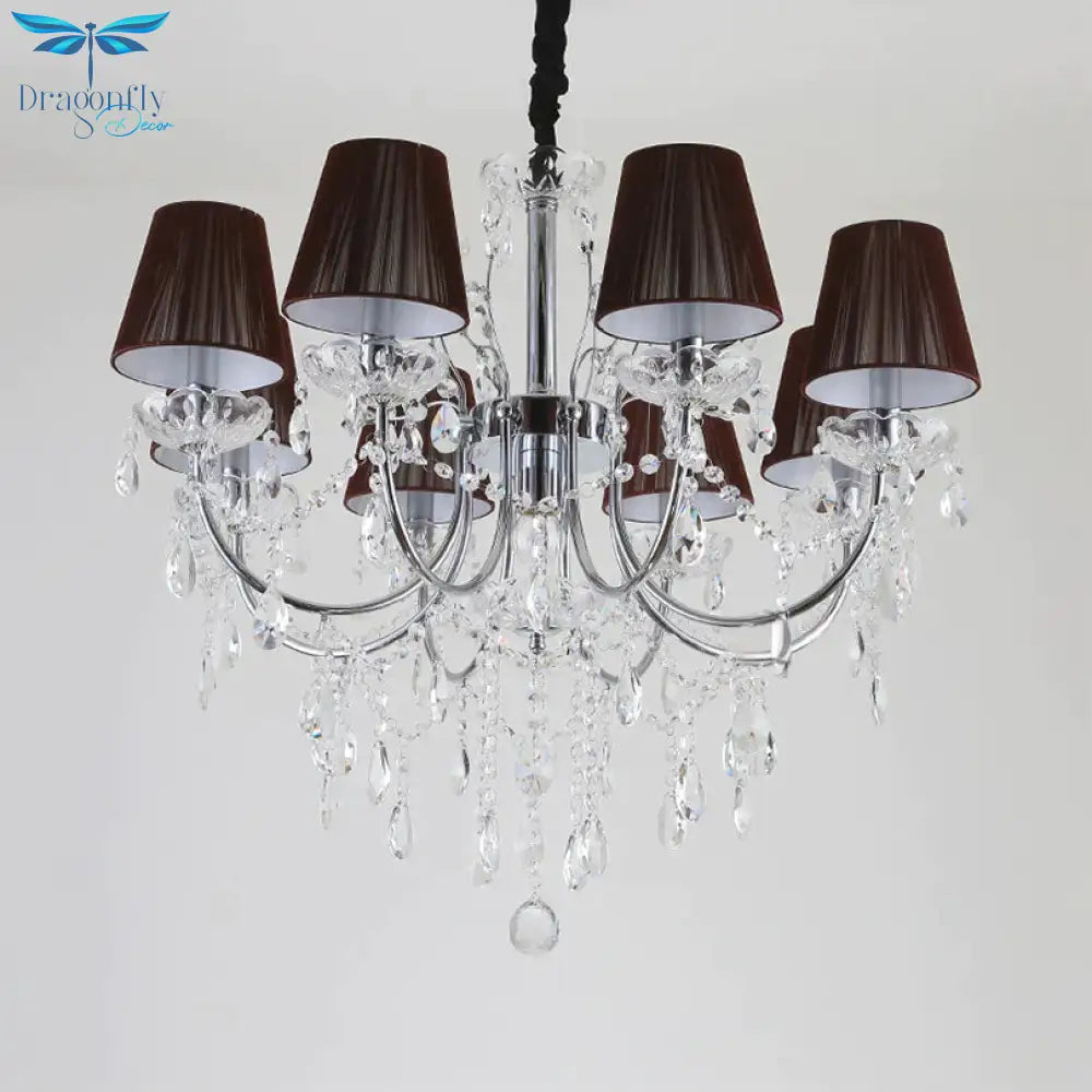 Kids Bedroom Lighting Crystal Chandelies 8 Light Fabric Shade Hanging In Nickel Finish