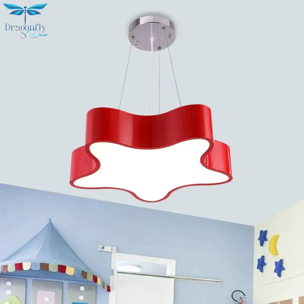 Kids Led Pendant Light Kit With Acrylic Shade Red/Yellow/Blue Star Hanging Chandelier For Bedroom