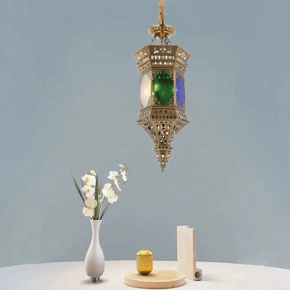 Lantern Bedroom Ceiling Chandelier Arab Metal 3 Heads Brass Suspended Pendant Light With Frosted