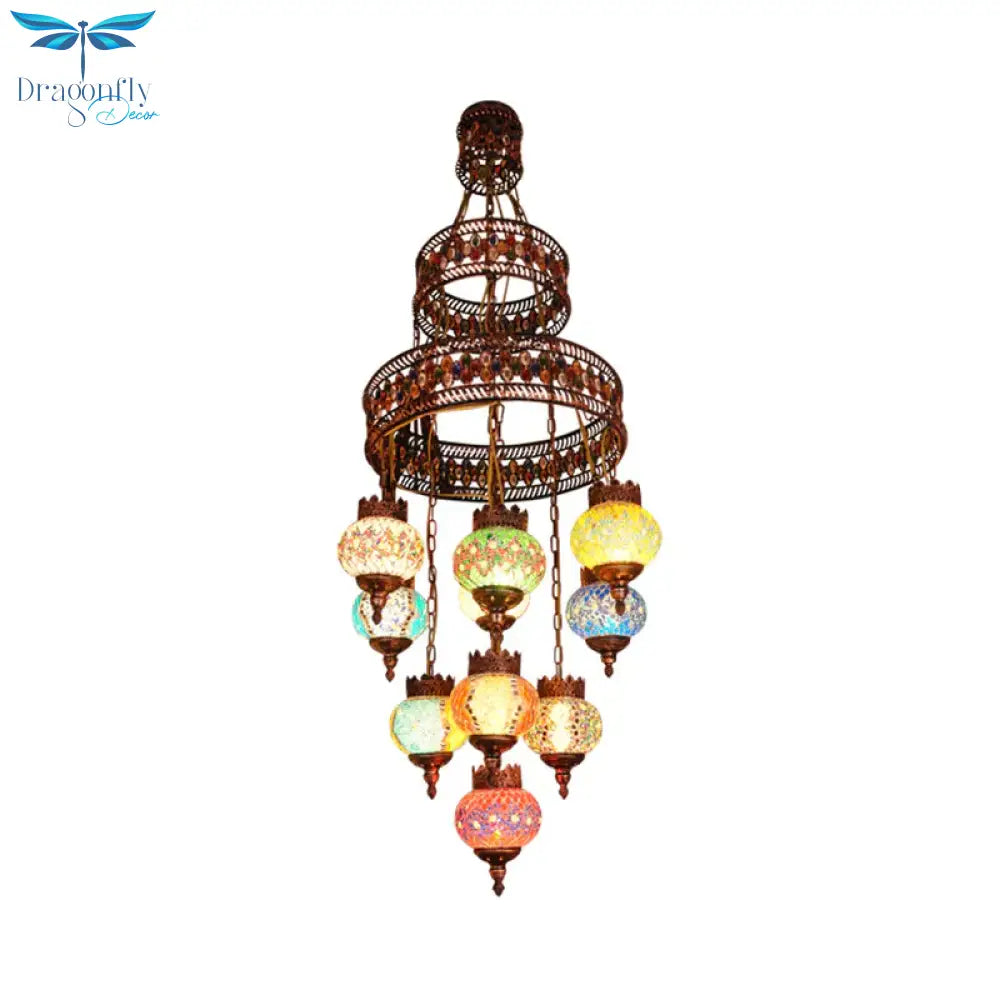 Lantern Bedroom Pendant Lighting Bohemia Stained Glass 10 Lights Purple Chandelier Light